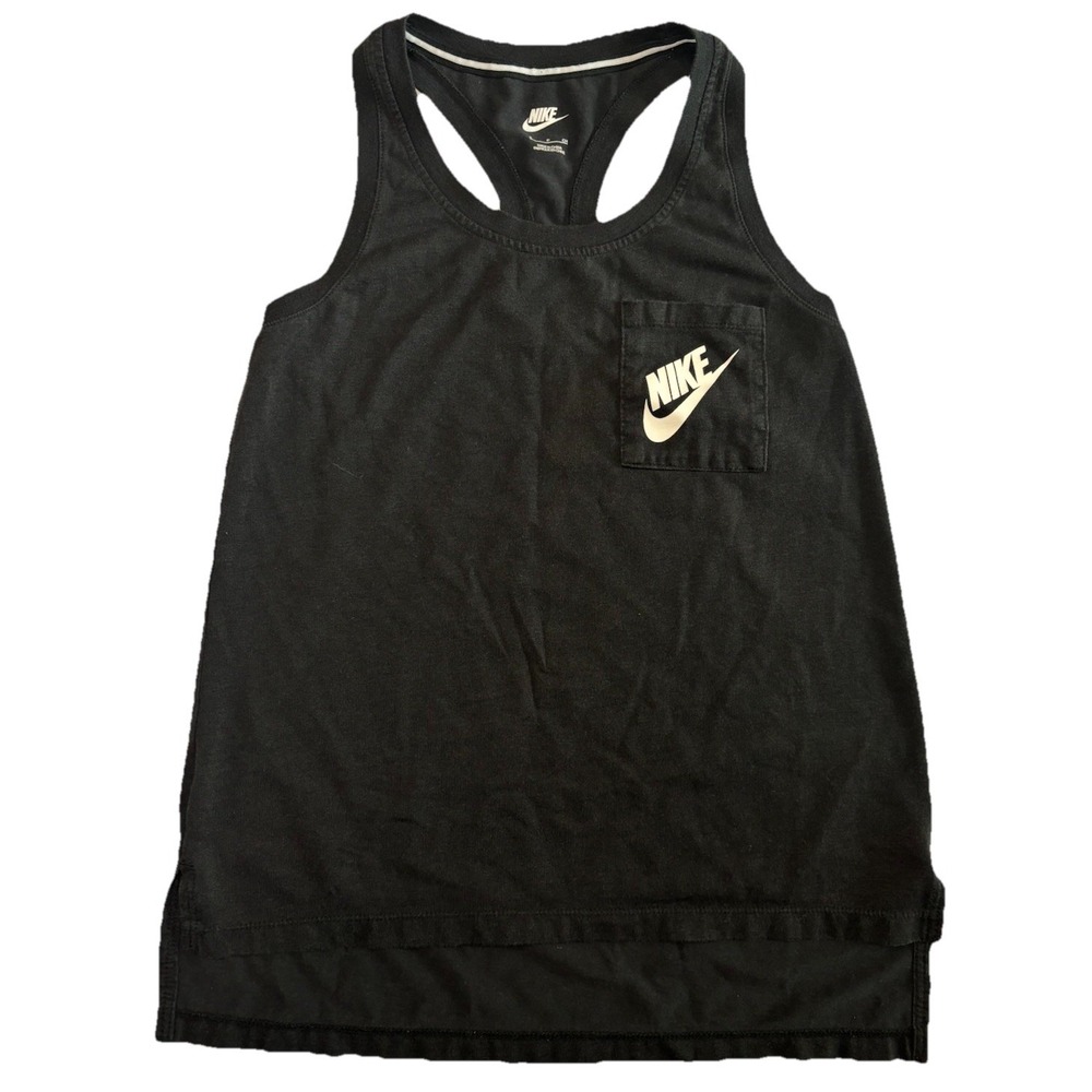 Nike Women's Racerback Tank Top Black Pocket‎ Logo Athletic Workout Size Small